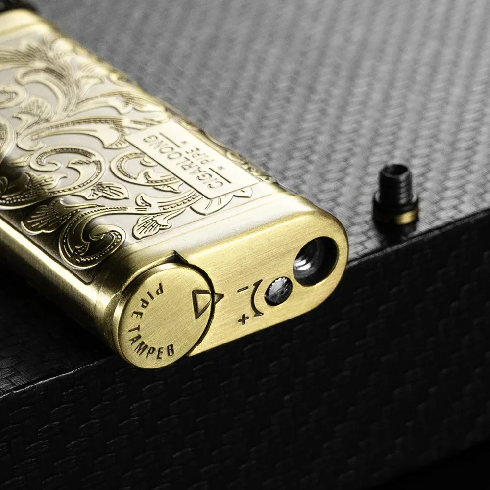 cigarette lighter drill Cigar Drill Pipe Lighter Press Bronze Antique Silver Unique Patterns  Portable Multifunction Gift Box Cigar Lighter