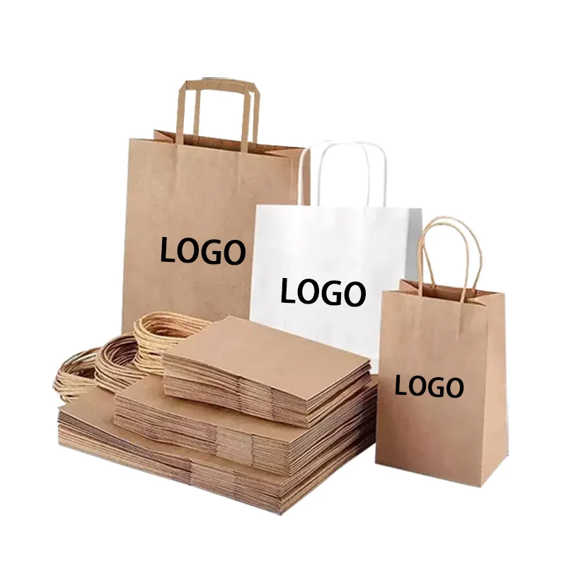 Eco 150Gsm Kraft Packaging Bottom Crease Art Logo Lucky Cat Small Recyclable Paper Bags With Bag