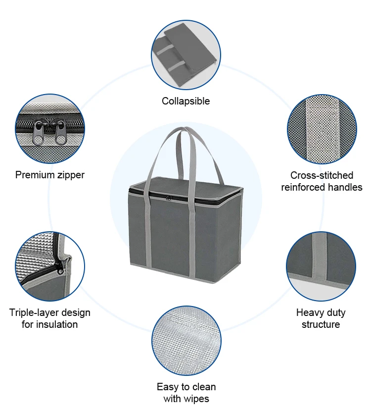 Custom Logo Print Non Woven Food Delivery Aluminum Foil Thermal Insulated Tote Lunch Bag Grocery Shopping Insulated Cooler Bag manufacture