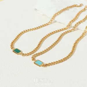 Vintage Party Cuban Link Chain Choker Necklace 18K Gold Plated Stainless Steel Turquoise Stone Charm Set Factory Wholesale