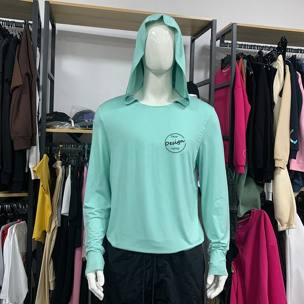 JL1030E Top Quality Polyester Quick Dry Spandex Breathable Shirts Upf 50+Long Sleeve Hooded Fishing Men T Shirt