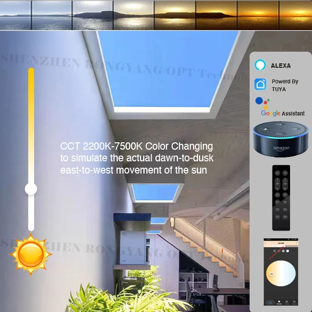 Smart Artificial Virtual Skylight Blue Sky Light Remote Control Recessed Indoor Lighting LED Ceiling Panel Light Home