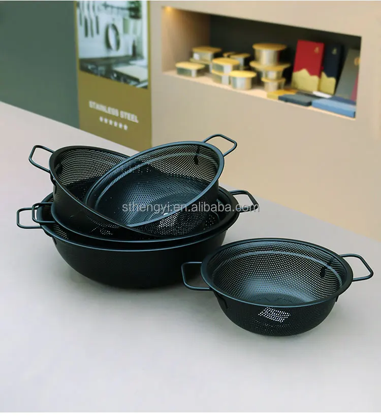 High Grade Stainless Steel Colander Bowl Set Small Hole Sink Colander Basket With Handle