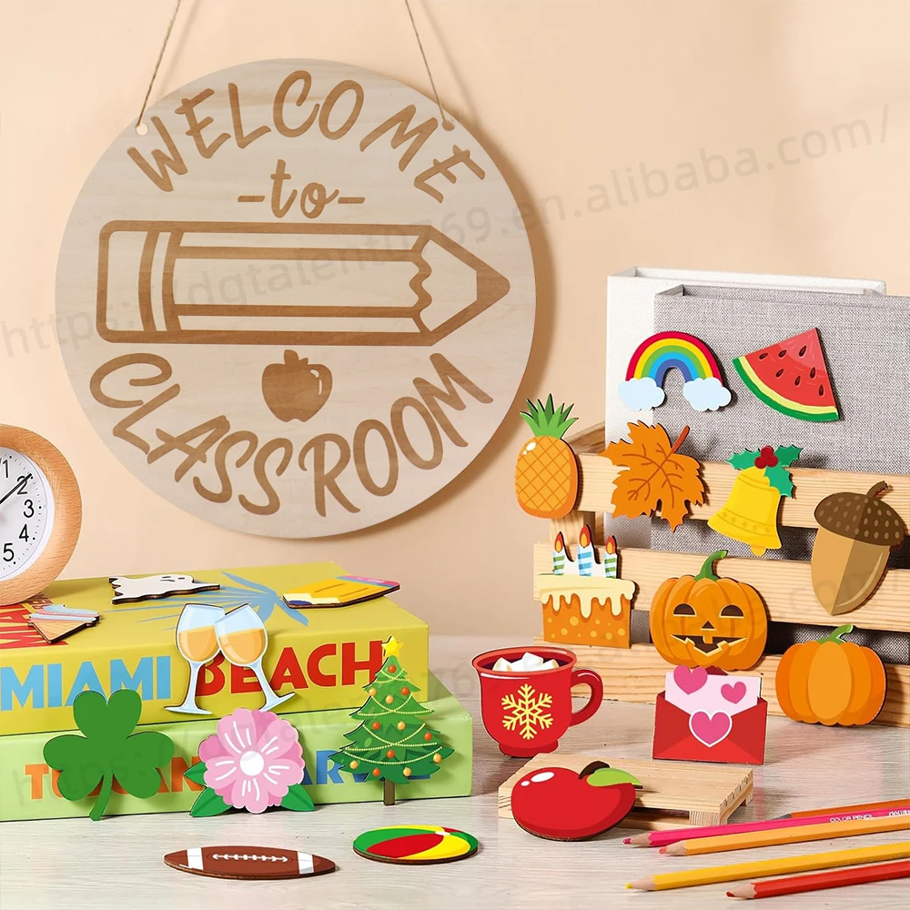 Tailai Round Wooden Discs DIY Circles Back to School Welcome Decoration Hanging Wooden Sign to Door Decoration
