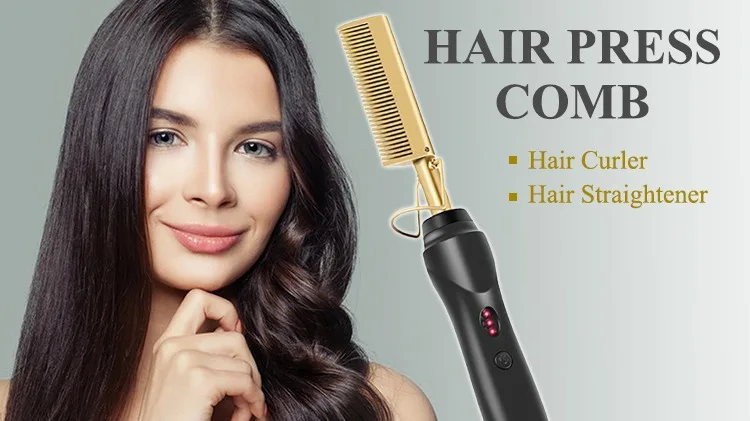 2 In 1 Portable Hot Comb Straightener Electric Hair Straightener Curler ...