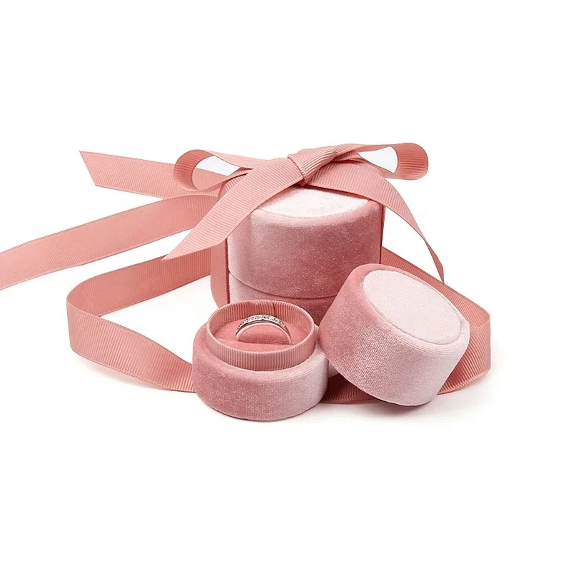 Elegant Mini Velvet Jewelry Box with Round Circle Ribbon  Premium Gift Packaging for Rings