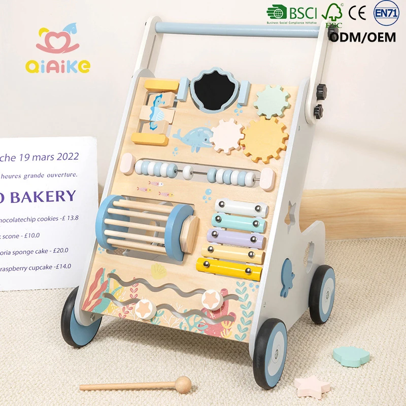 New Arrival Educational Wooden Ocean Themed Baby Walker High-quality Learning Activity Toy to Develop Motor Skills for Kids