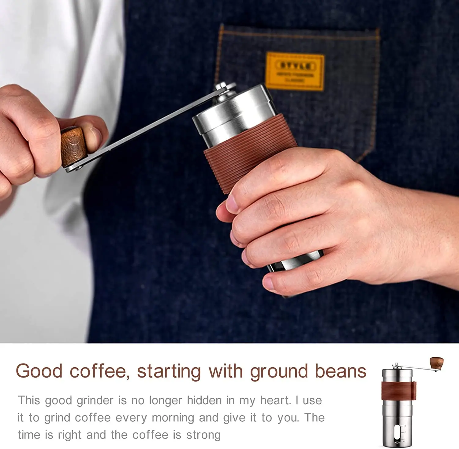 Moedor de café manual em aço inoxidável 304 com alça manual, caixa transparente com balança para café