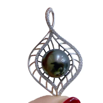Super Leaf Big Saltwater Pearl 12-13mm Tahitian Black Pearl Pendant Charm Necklace