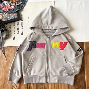 Custom Japanese-style Vintage Letter Print Zip up Hoodie Child Jacket Sweatshirt Casual Teens Streetwear Clothes for Kids