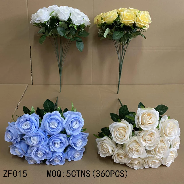 China wholesale dried artificial flowers bouquet blue silk rose flowers artificial for wedding decoration