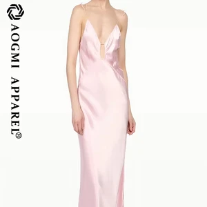 Haute Couture Luxury Eco-Friendly Ladies Floor-Length A-Line Satin Fabric Neck Lace-up Diagonal Cutting Process Slim Fit Dress