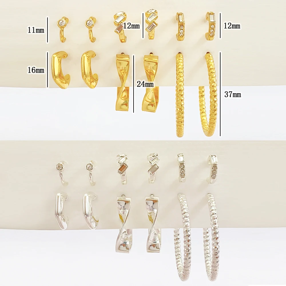 product hot sale customized crystal diamond twist drop hoop earring set vintage gold plated alloy for women wholesale jewelry-1