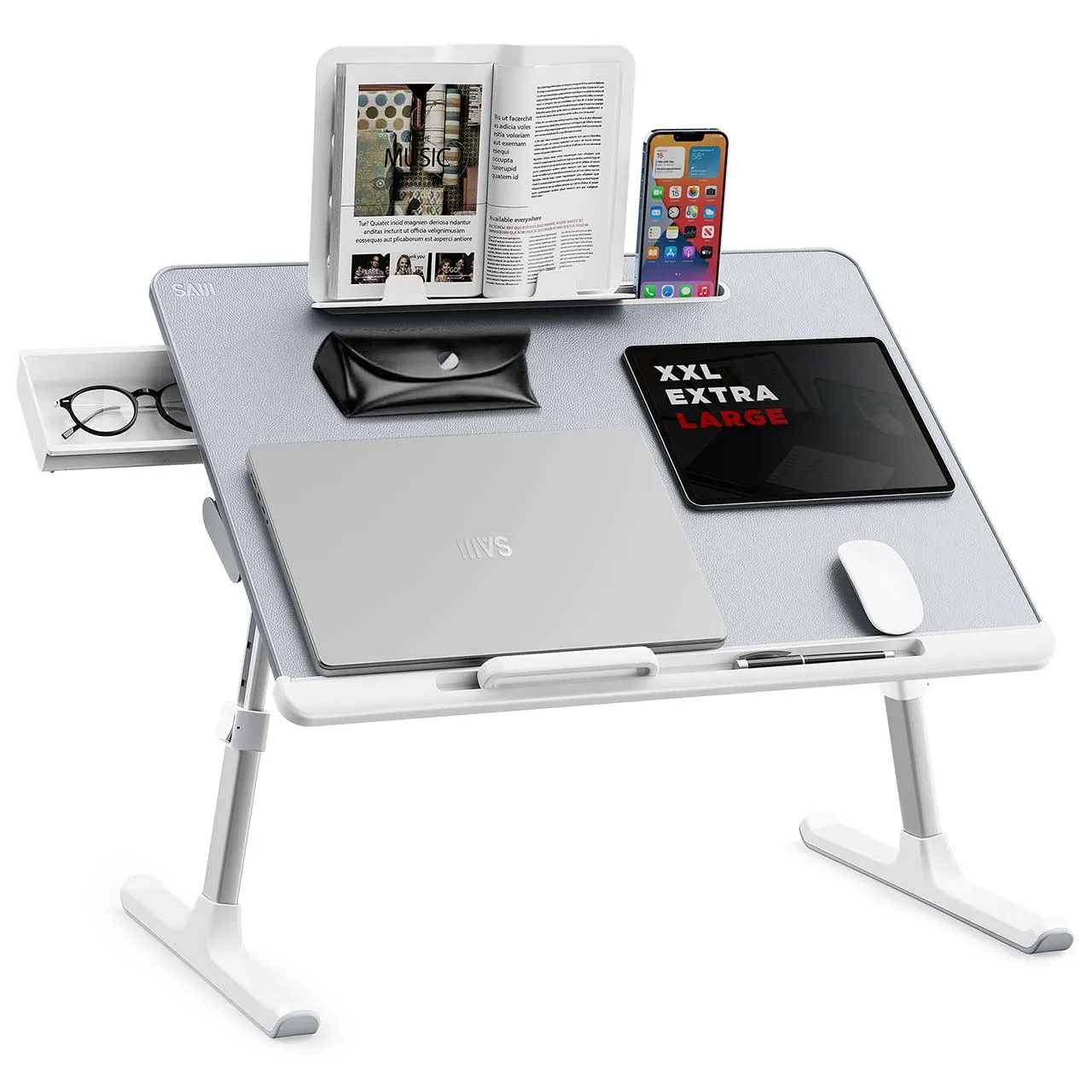 Foldable Stable Study Desk  Ergonimic Laptop Bed Table with Storage Drawer and Bookstand Adjustable Standing Desk