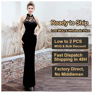 Luxury Women's Evening Dress Long Sleeveless Velvet Gown Elegant Bodycon with Lace Design Custom Wholesale ODM & Ready Stock