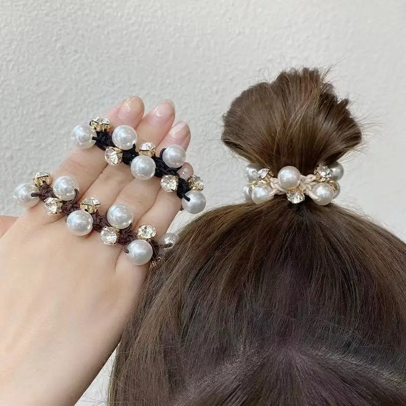 新款设计优雅珍珠发带女奢华气质彩色橡皮发带绳 - buy hair band