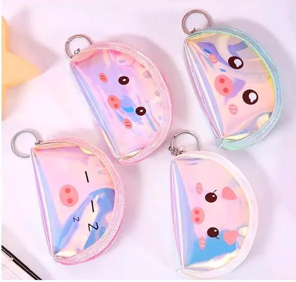 Waterproof Transparent Coin Purse Laser Zipper Pouch Wallet Mini with Keychain l
