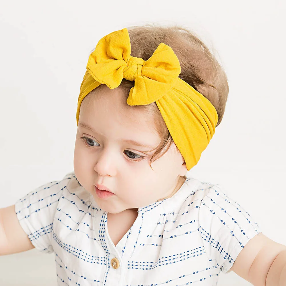 Baby Bowknot Hairband Elastic Headband Kids Newborn Headwrap Nylon Turban 