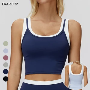 Evaricky Casual Slim Fit Sleeveless Sports Bra Top Gym Yoga Wear Fashion Running Workout Women's Color Block Workout Tank Top