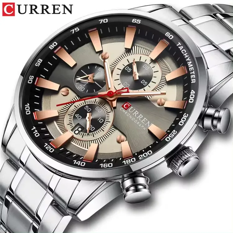 CURREN 8351 Quartz Movement Watch Three Eyes Business Watches Bracelet Clasp Stainless Steel Fashion Business Men Wristwatch