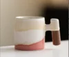 Mountain-and-sea gradient mug with wooden handle-amber pink