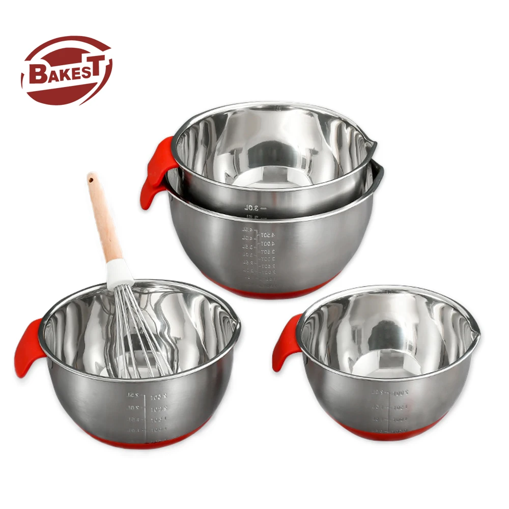 16-24Cm Kitchen Baking Stainless Steel Salad Cake Mixing Bowl Silicone Deep Serving With Lid and Colander