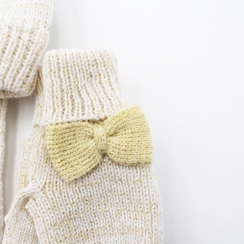 Мягкая теплая вязаная детская шапка бежевый шарф комплект перчаток шарф и шапка теплый тепловой комбинированный комплект шапки и шарфа зимний комплект для девочки