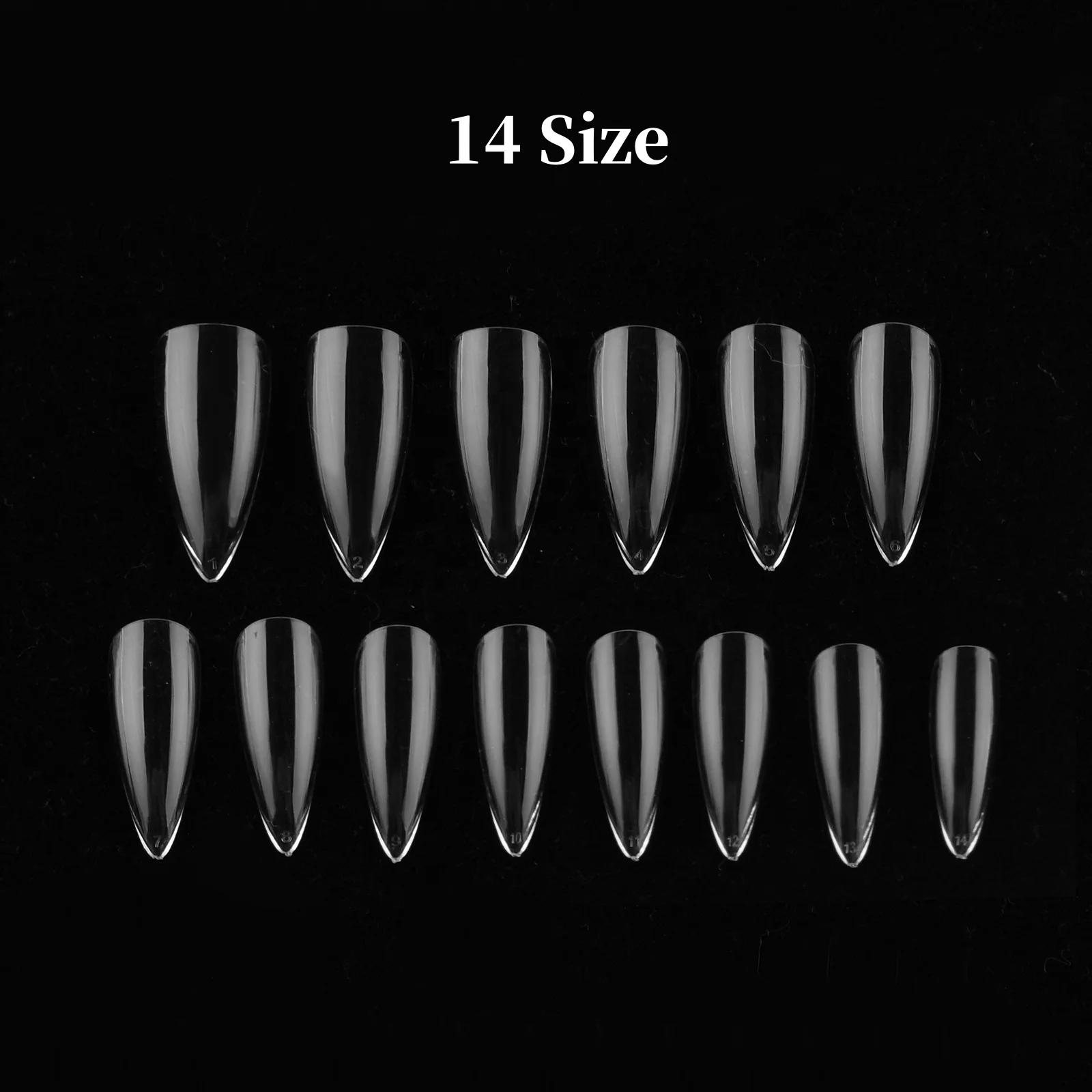 14 Size Clear Gel Pmma Nail Tips 500PCS Personalized Nail Extension Tips Wholesale  Stiletto Nail Tips for Acrylic