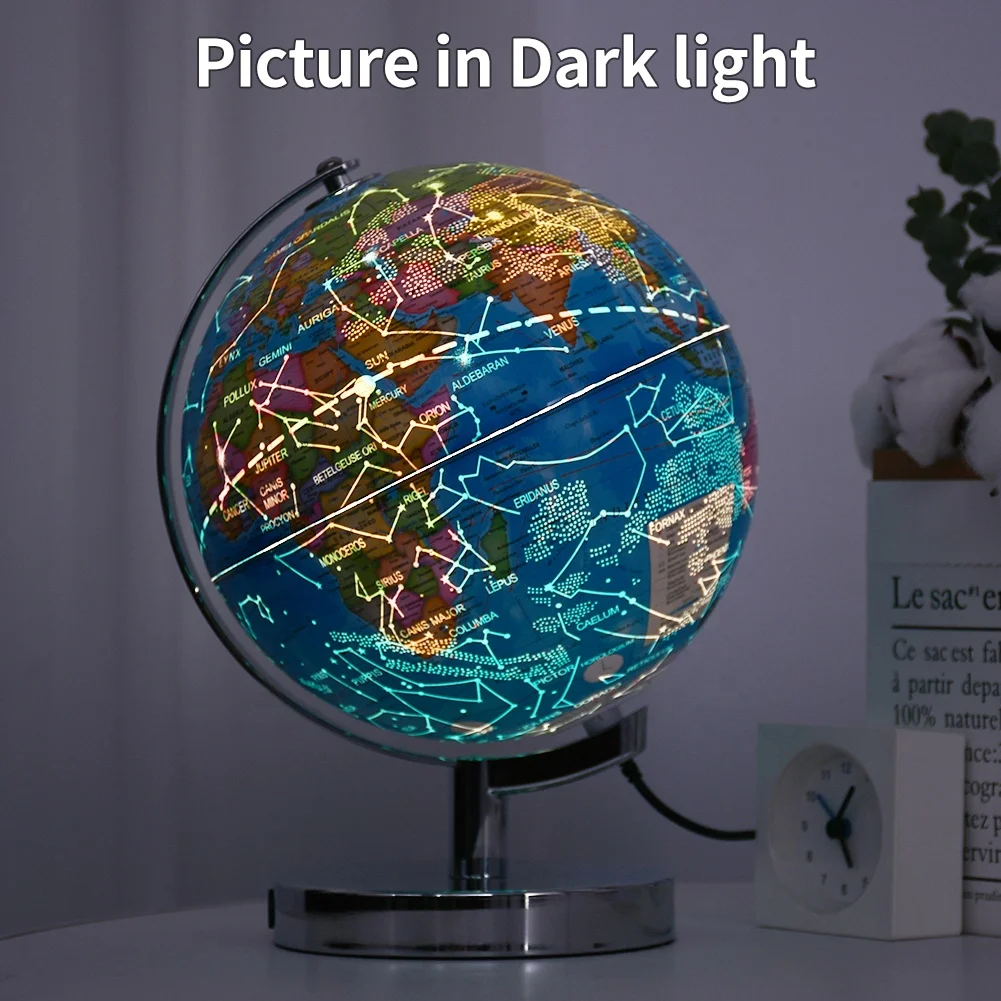 8 Inch Constellation Illuminated PVC Rotating Education World Map Globe Light Lamp Teaching Earth Globe Decor Children