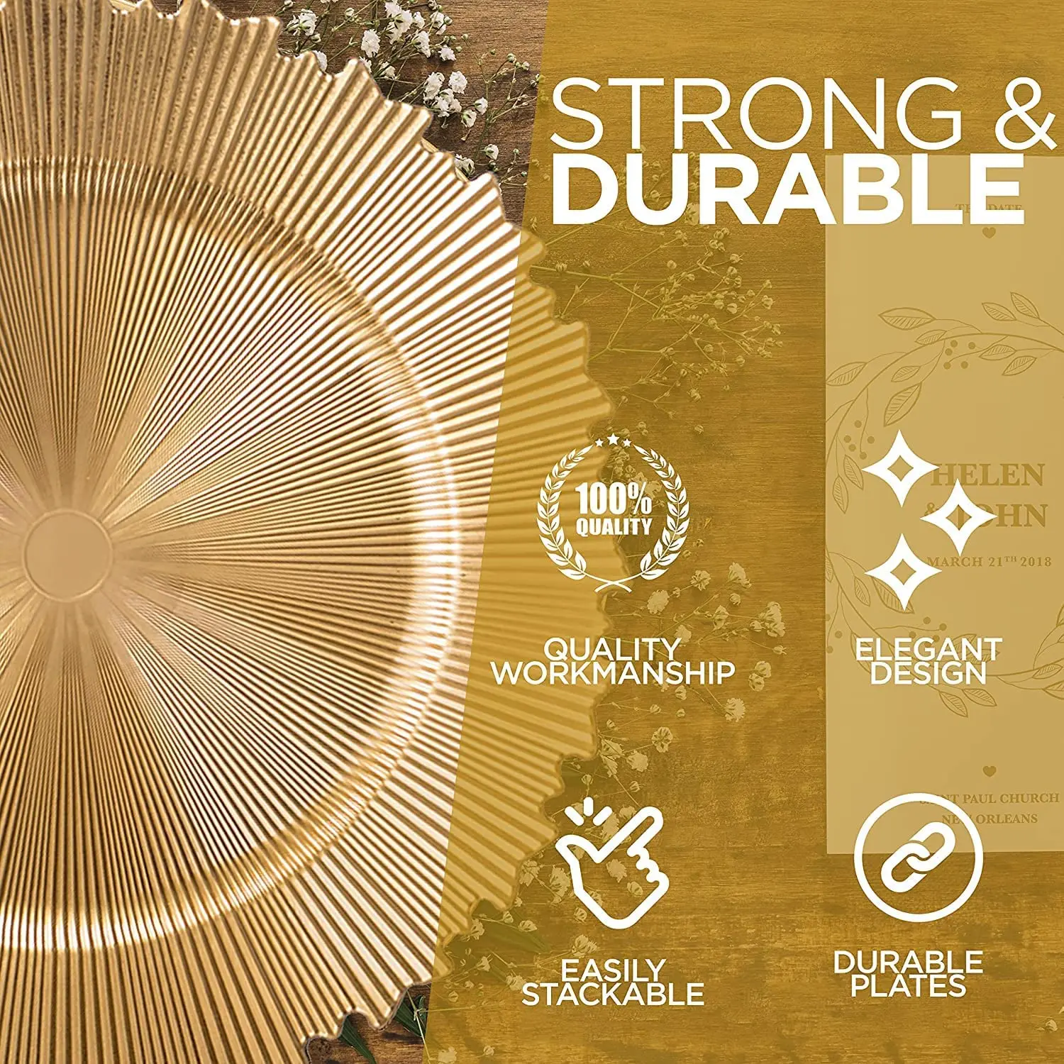 Supernal 12pcs Gold Plastic Charger Plates,13inch Round Reef Plate Chargers For Dinner Gold Chargers With Flora Reef Design For Dinner Wedding Party Decoration