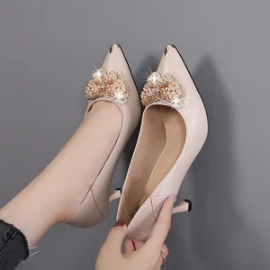 Hot Sale Plus Size Women's Pumps Thin Heels 5-7 cm Slip-On PU Lining Fashion Trend Buckle Luxury Dress Shoes