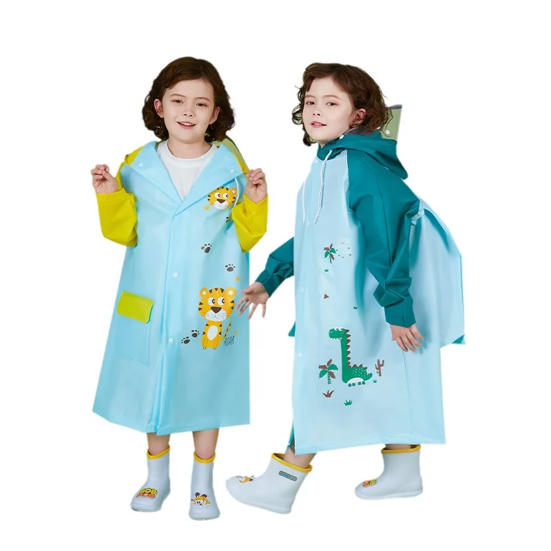 raincoat for kids Reusable Rain Ponchos with Hood and Sleeves Waterproof rain coat for Boys and Girls