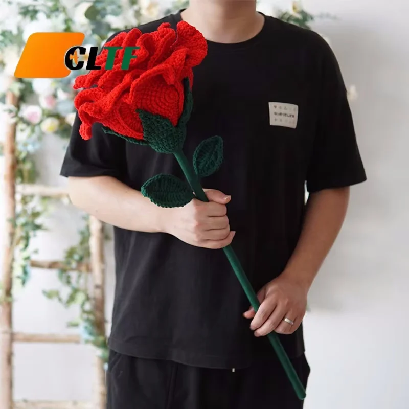 Wool Super Big Red Knitted Rose Flower for Valentine's Day