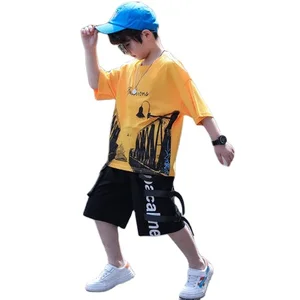 2021 Big Boy Short Sleeve T Shirt a Pair of Jeans 2pc Sport Sets Summer Children Clothing Kids New Summer Boys Clothes Suits