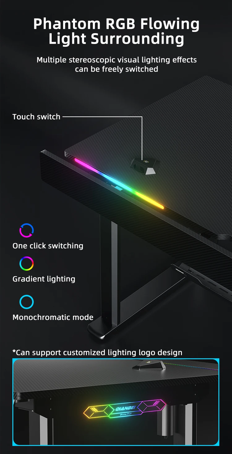 Hight Adjustable Standing Table QB Adjustable Gaming Table with Rgb Lights Electric Adjustable Gaming Table
