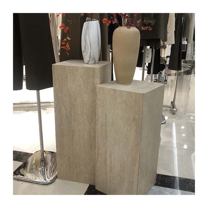 Modern Hotel Brand Store & Home Decorative Travertine Table Square Natural Travertine Edge Elegant Marbl Side Table