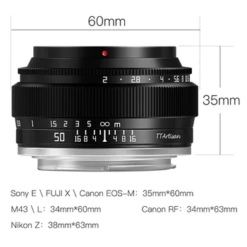 TTArtisan 50mm F2 Full Frame Mirrorless Camera Lens MF Large Aperture Standard Focal Length for E/X/M43/EOS-M/RF/Z/L Mount detail image