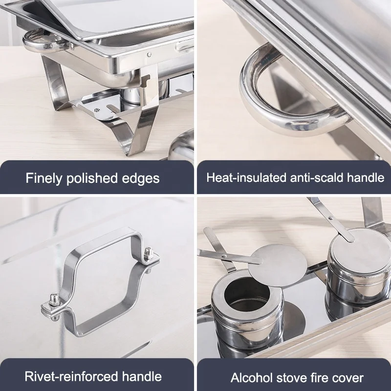 High Grade Fast Food Foldable Frame Stainless Steel Food Warmer Chafing Dish Buffet Set With  Stainless Steel Lid