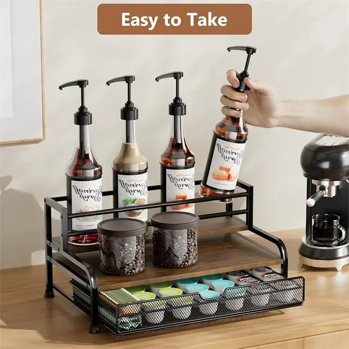 Coffee Syrup Rack Organizer - Three-Layer Metal Storage Display for ...