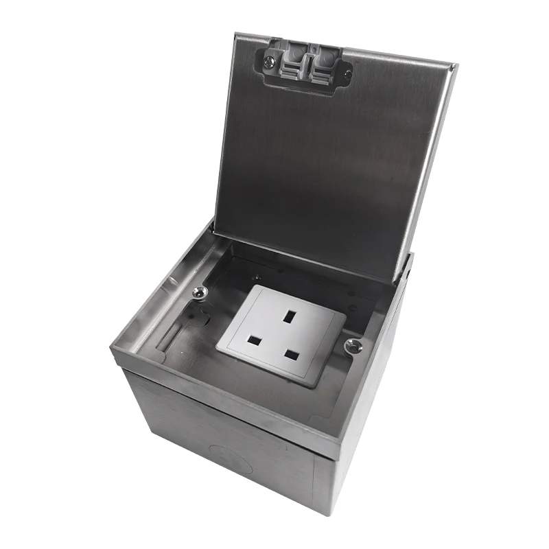 ZDR-110B Recessed Single UK British Floor Socket Stainless Steel Data Cat6 Junction Box Electrical Outlet Hidden Floor Box
