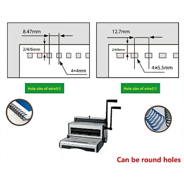 TT2930 40 Holes 25 Sheets Manual Double Wire O All Sizes 3:1 and 2:1 Twin Iron Ring Punching Binding Machine