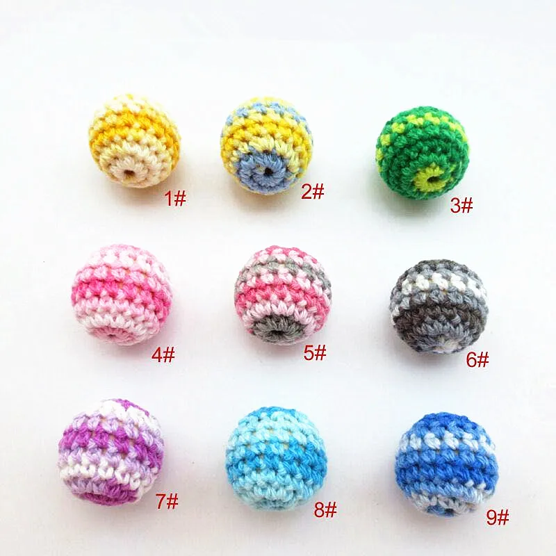 Handmade Cotton Thread Mix Color Wood Crochet Bead for DIY Baby