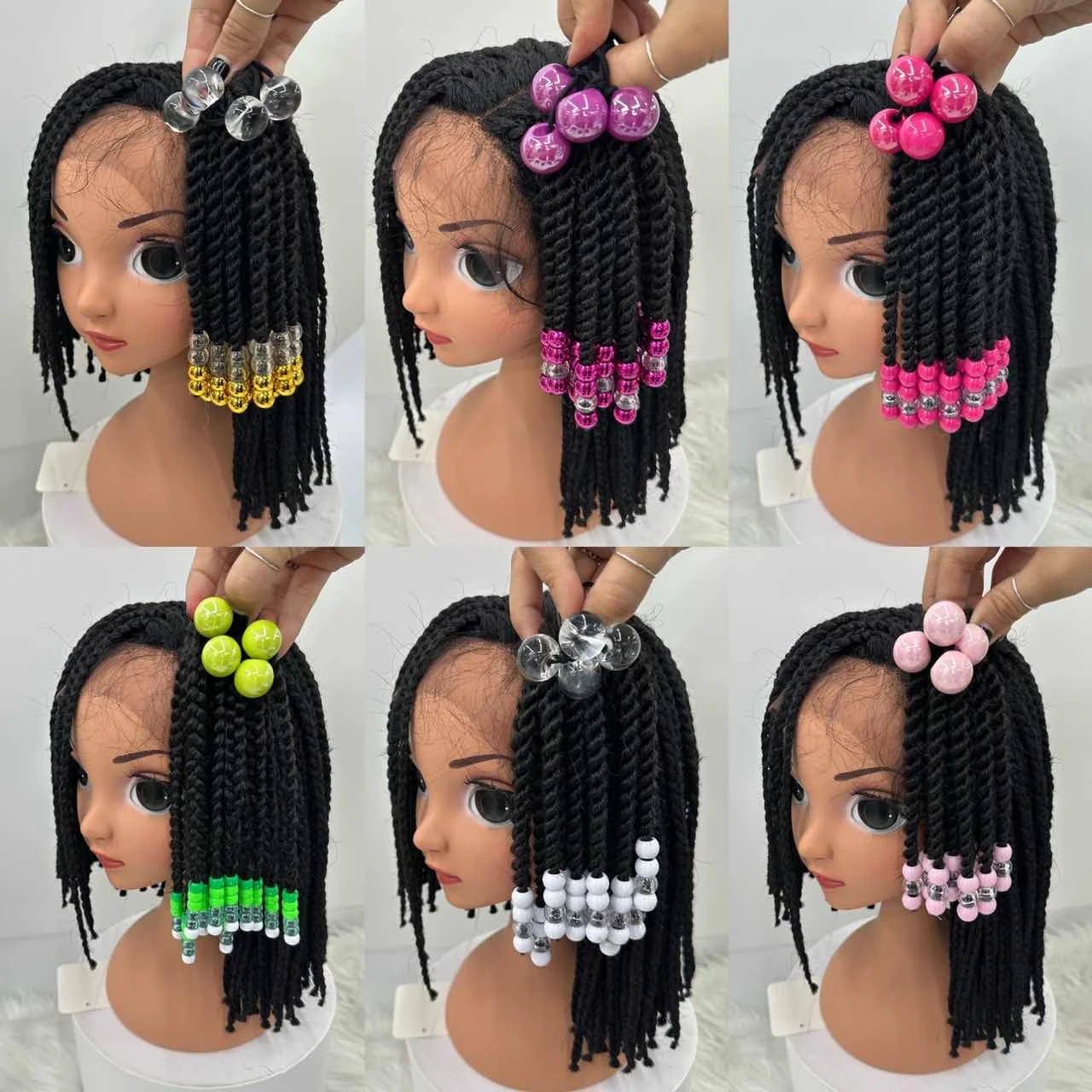 Vivian New Arrival Kids Braided Elastic Ponytails With 30mm Bobbles Box