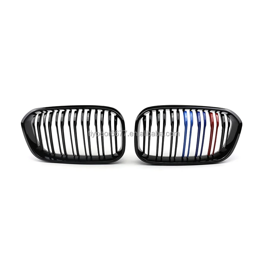 product tiypeor double line front center kidney grill for bmw series 1 f20 f21 2015   2018 facelift grille black carbon electroplated-4