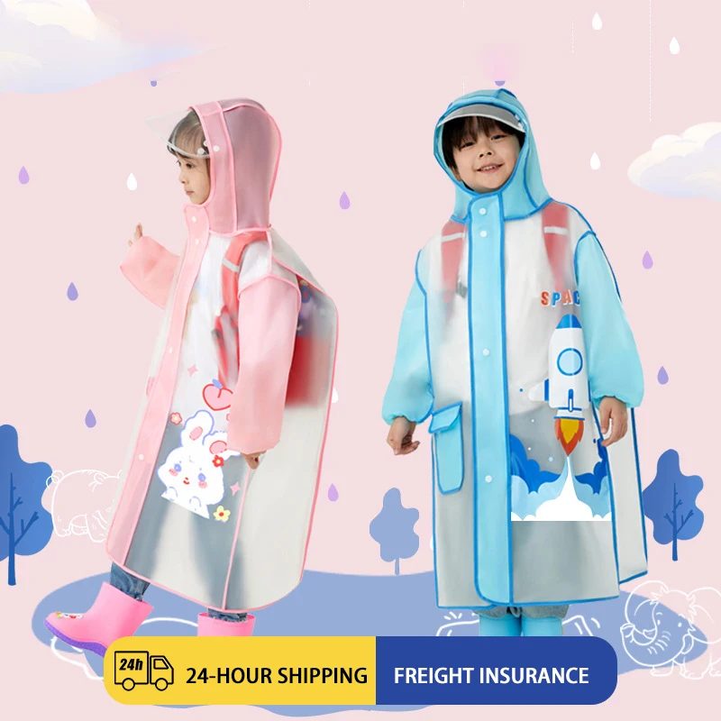Wholesale EVA hot selling children's waterproof raincoat with backpack and reusable healthy portable cartoon printing