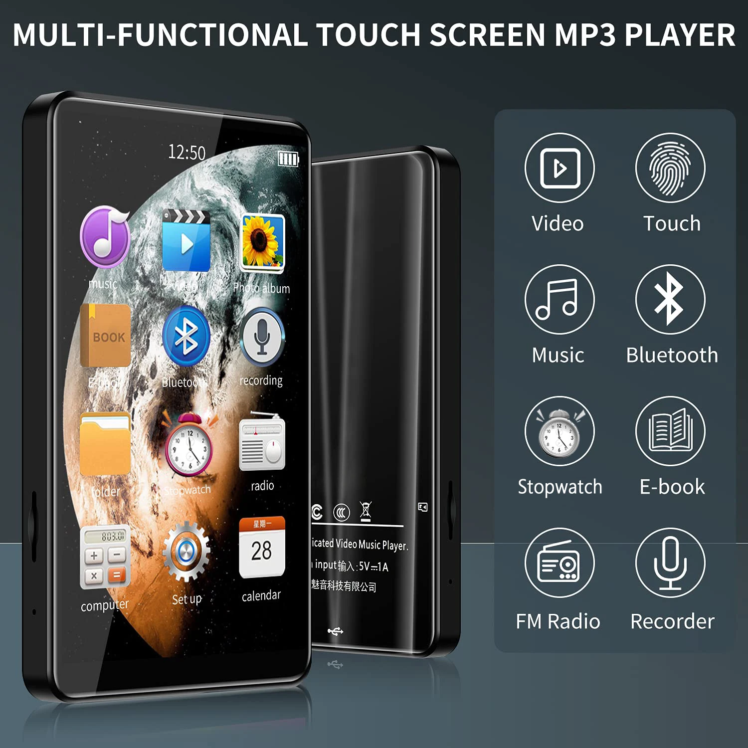 Lettore MP3 Da 128GB Con Bluetooth 5.4, Radio FM, Registratore Vocale E Suono HiFi – Include Auricolari (Bianco) - 2