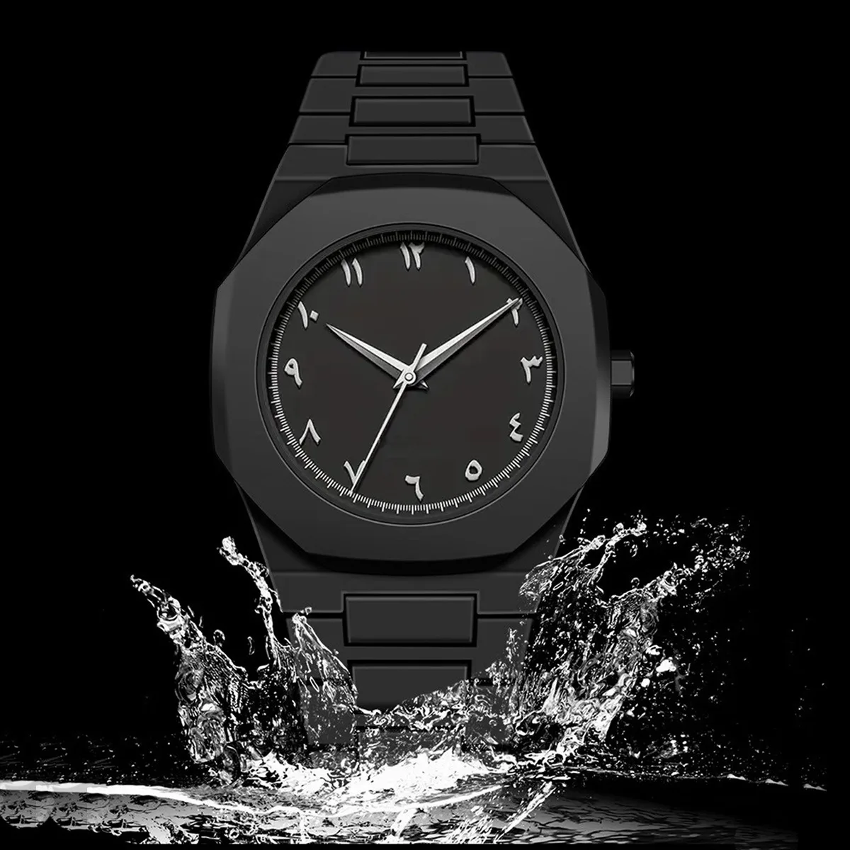 Montre pour homme avec grand cadran noir, chiffres arabes, ceinture noire, montre classique moderne pour homme, Femme., Moderne
