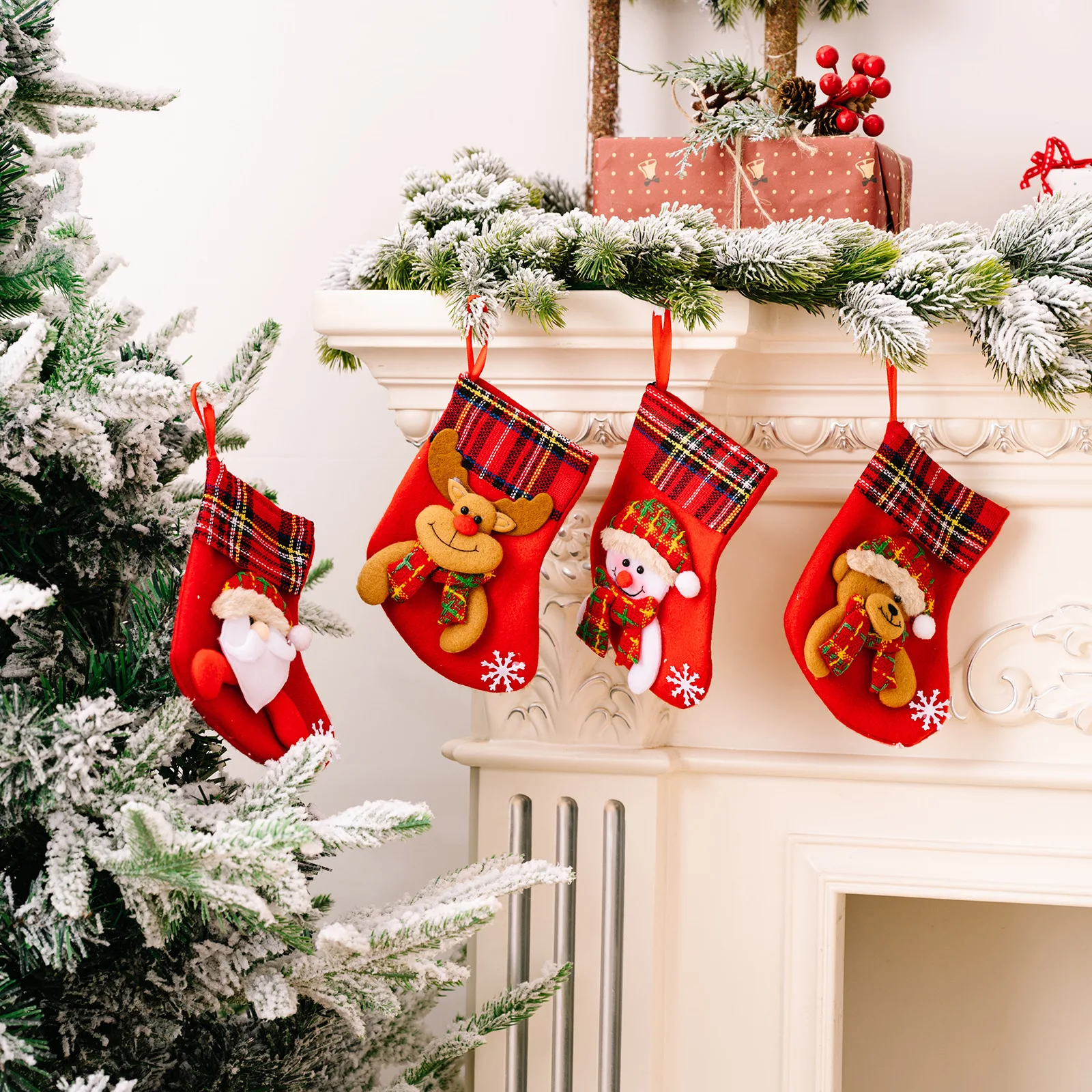 Christmas Stockings Xmas Sock Sack Small Gift Bags Candy Pouch Bag Christmas Ornament Party Decorations 4 Pcs