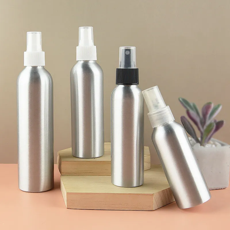 30ml 50ml 100ml 120ml 150ml 200ml Custom Empty Refill Silver Aluminum Metal Mist Spray Bottle With White Black Mist Sprayer