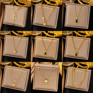 MW Custom Stainless Steel 18K Gold Zircon Trendy Layered Heart Butterfly Pendant Necklace Women's Gift Bulk